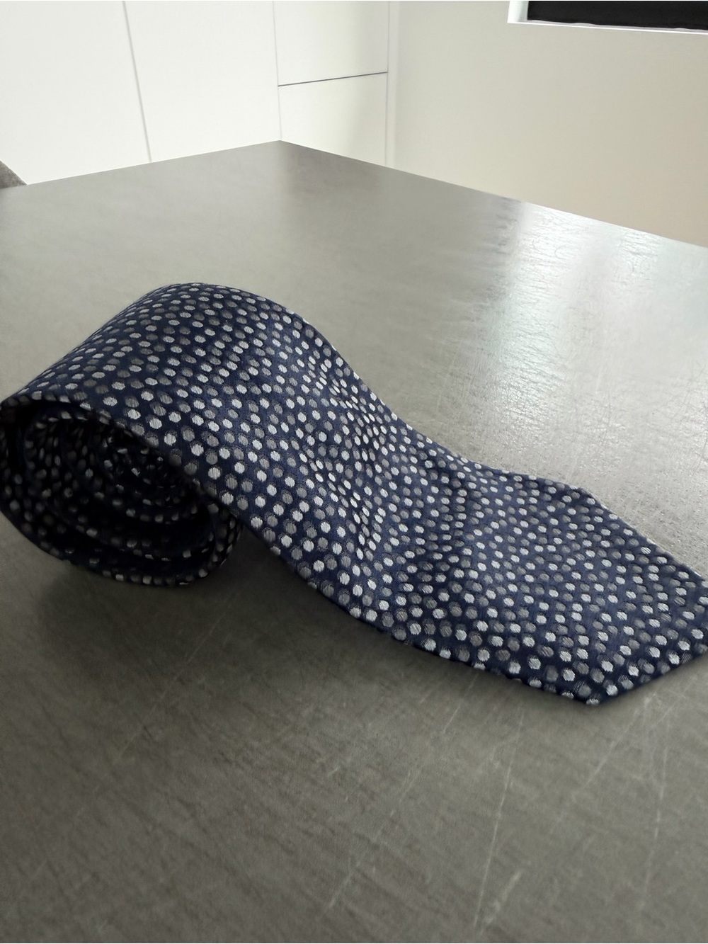 Lanvin Navy Blue Polka Dot Silk Tie